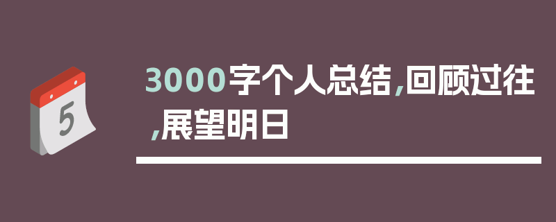 3000字个人总结，回顾过往，展望明日