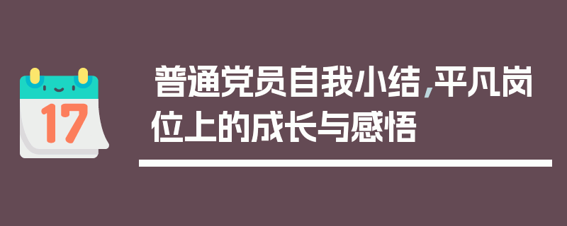 普通党员自我小结，平凡岗位上的成长与感悟
