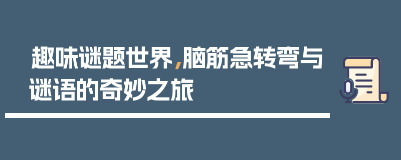 趣味谜题世界，脑筋急转弯与谜语的奇妙之旅