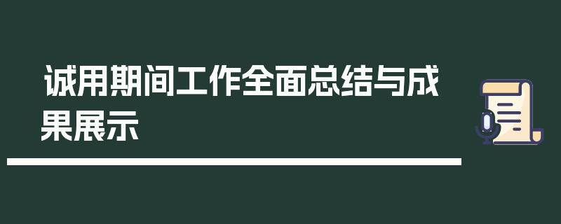诚用期间工作全面总结与成果展示