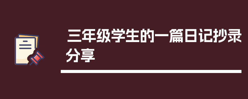 三年级学生的一篇日记抄录分享