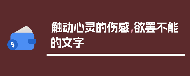 触动心灵的伤感，欲罢不能的文字