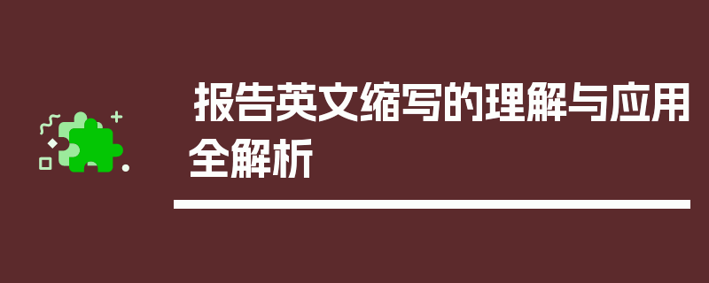 报告英文缩写的理解与应用全解析