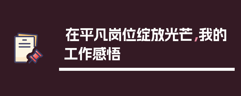在平凡岗位绽放光芒，我的工作感悟
