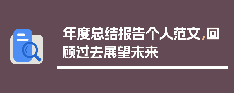 年度总结报告个人范文，回顾过去展望未来
