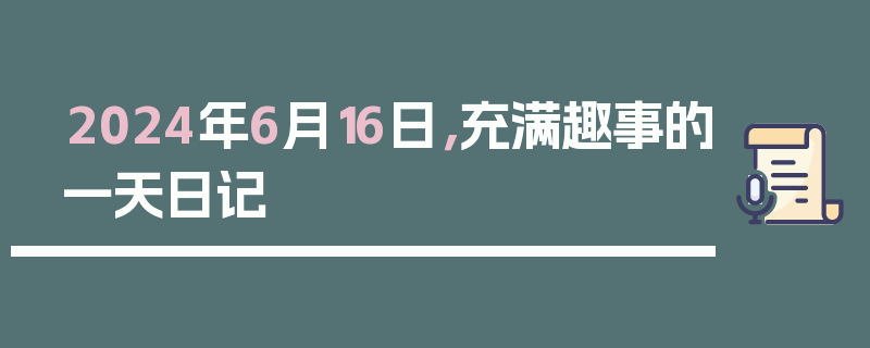 2024年6月16日，充满趣事的一天日记